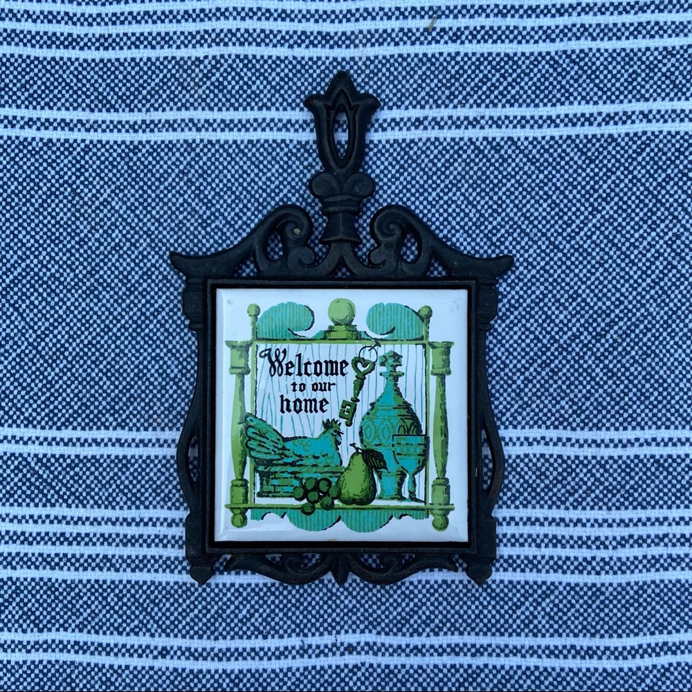 Vintage 1970s cast iron made in Japan Welcome to Our Home trivet